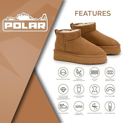 Polar Women s Platform Boots Slippers Faux Suede, Flexible Waterproof Anti Slip Rubber Sole With Memory Foam, Faux Fur-Lined Slip-On Slippers, Ladies Walking Shoes for Indoor & Outdoor thumbnail 4