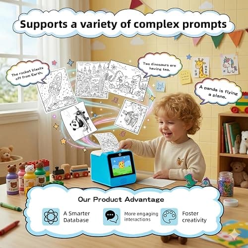 Ognee AI Voice Sticker Printer for Kids, Display Screen Super High 300 DPI | Display Screen, Voice Control Mini Printer, Instant Thermal Printer Toy for DIY and Learning with 2 Paper Rolls thumbnail 4