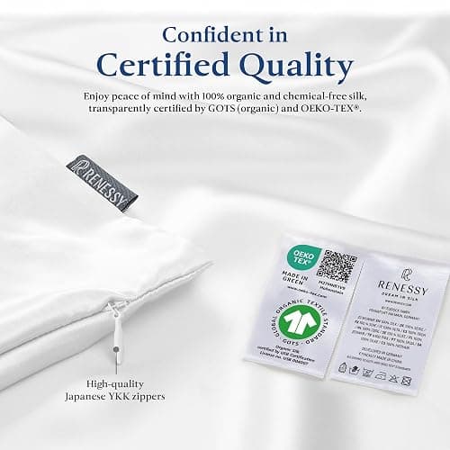 RENESSY Premium Silk Pillowcase 100% Organic Mulberry Silk, 22 Momme, Grade 6A - Oeko-Tex Certified in Germany - Luxury for Hair & Skin, 1 Piece (Standard Size 20x26 Inches, Natural Silk Off-White) thumbnail 6