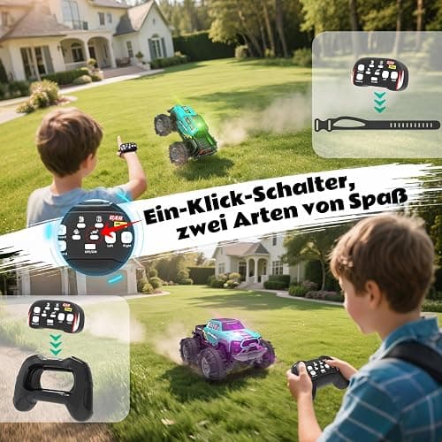 4WD Amphibisches Ferngesteuertes Auto,RC Auto wasserdicht mit Gestensensor,LED Licht & 2 Akkus,Geschenk für Jungen & Mädchen 4-12 Jahre,Spielzeugauto für Sand,Wasser & Gelände,Baustein-kompatibel thumbnail 4