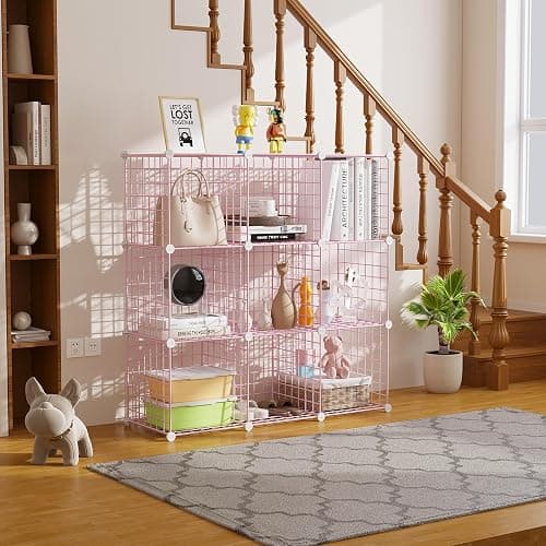 C&AHOME Wire Cube Storage, 9 - Cube Organizer Metal C Grids, Modular Shelves Units, Closet Organizer, Ideal for Home, Office, Living Room, 36.6”L x 12.4”W x 48.4”H, Pink UWCS3009P thumbnail 4