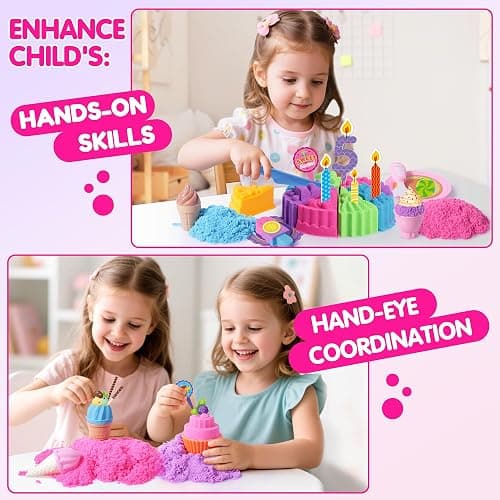 Billeeit Cake & Ice Cream Sensory Bin Sand Toy, Sand Kit Sensory Toys w/lid and 4 Color Moldable Sensory Play Sand 2.2lbs, Molds, Tools Set 43pcs Total for Toddlers, Fun Gifts for Kids Girls 3+ thumbnail 7