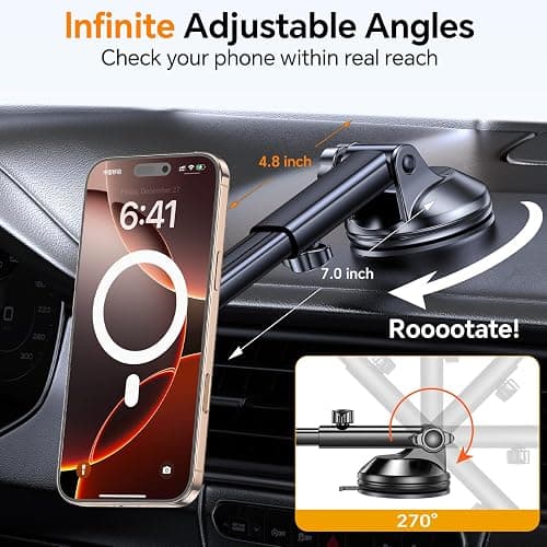 Coolpow for MagSafe Car Mount【Windshield+Vent+Dash】Magnetic Phone Holder for Car Phone Holder Mount Cell Phone Holders for Your Car Accessories Suction Phone Mount for Car Truck Stand for iPhone 17 16 thumbnail 5