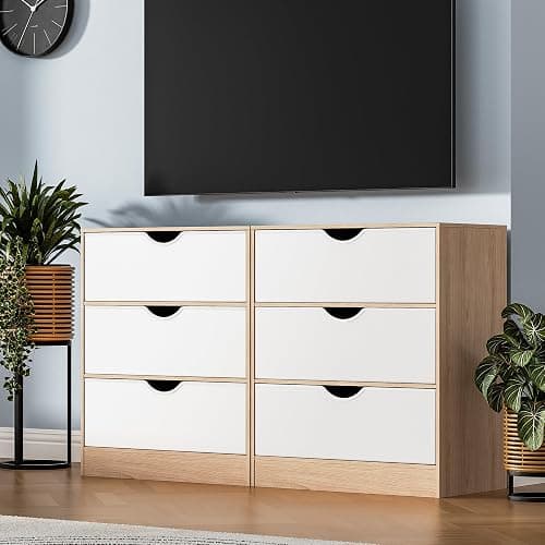 Housoul 3 Drawers Dresser for Bedroom, Fabric PU Drawer with Wood Frame, Large Organizer, Small Dresser with Drawer, Chest of Drawers for Closet, Living Room,Hallway,Oak and White thumbnail 8