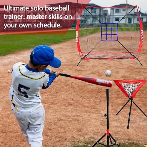 ZONLOLO 6x6ft Portable Baseball & Softball Net for Hitting，Pitching, Batting and Throwing, with Sturdy Bow Frame,Batting Tee, Ball Caddy and Strike Zone, Middel Size, Great for Kids! thumbnail 7