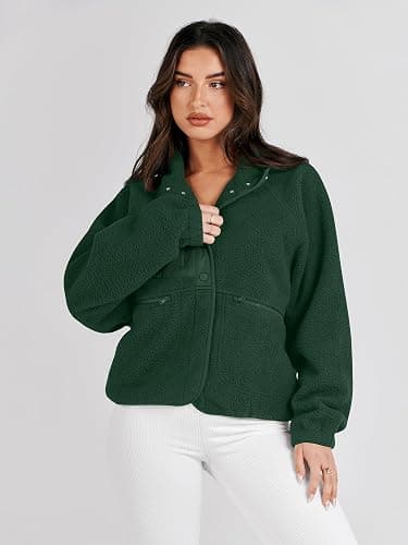 ANRABESS Womens Fuzzy Fleece Jacket Fall Casual Long Sleeve Cropped Sherpa Button Down Shacket Coats Outwear With Pockets thumbnail 7
