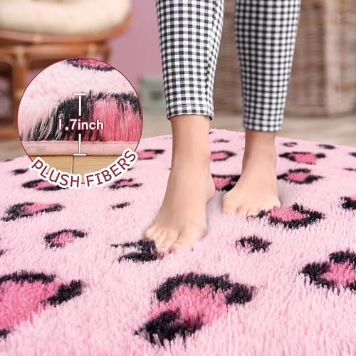 BENRON Pink Leopard Rugs, Soft Bedroom Living Room Decor 4x6, Cheetah Print | Non Shedding Fluffy Area Rug for Dorm Apartment Kids Room Decor Washable thumbnail 7