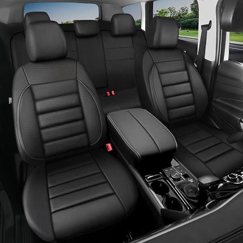 CAR PASS Leather Seat Covers Full Set Universal Water Resistant 3D Foam Back Support, Luxury Comfort Automotive 5 Seat Covers All Season Fit for SUV,Sedan,Van, Airbag Compatible Elegance(Pure Black) thumbnail 9