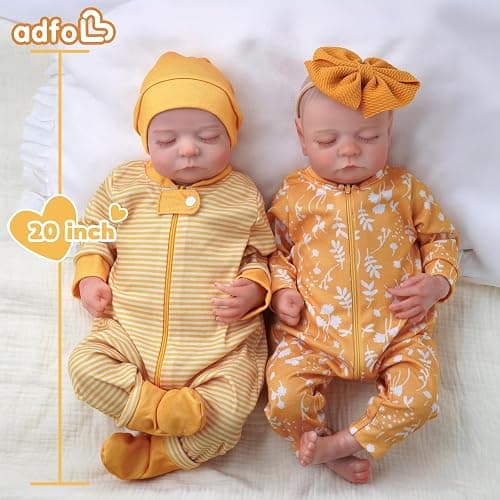 ADFO Lifelike Reborn Baby Dolls Twins, 20 inch Realistic Newborn Real Life Baby Boy Girl Dolls Soft Vinyl Baby Dolls with Clothes and Toy Gift for Kids Age 3+ thumbnail 2