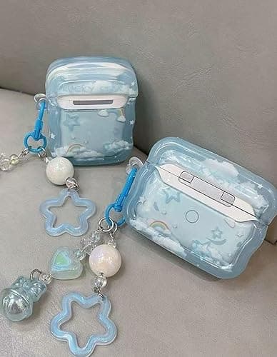 Compatible with Star Airpods 3 Case Cute Clear Airpod Case with Love Heart Keychain Cover for Women - Blue - AirPods 3 thumbnail 7