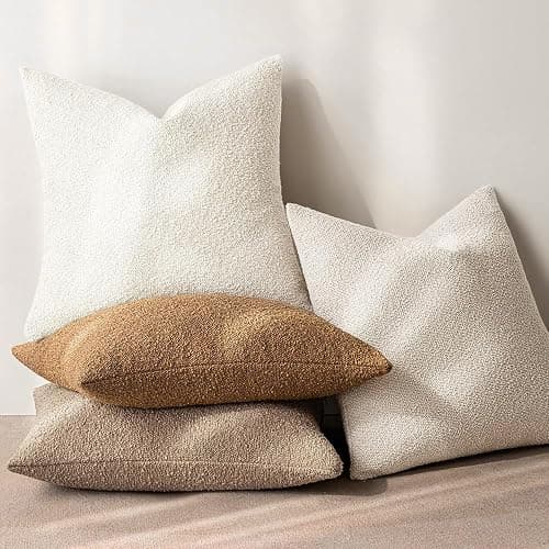 MIULEE 24x24 Inch Decorative Euro Sham Pillow Covers for Couch Bed Set of 2 Textured Boucle Neutral Throw Pillow Covers Natural Beige Ivory Accent Solid Pillowcases Sofa Living Room Home Decor thumbnail 5