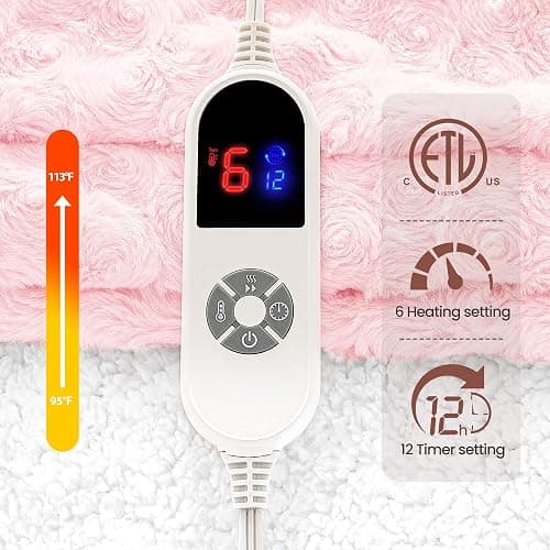 MAXEVE Heated Blanket Electric Throw 50"x60" Faux Rabbit Fur Blankets with 6 Heating Sets & 12 Hours Auto Off, Warm Gifts for Grandma Wife, ETL Certification thumbnail 5