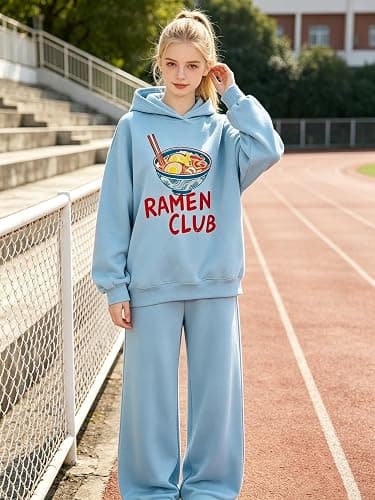 Teen Girls Outfits Ramen Club Hoodie Wide Leg Sweatpants Tracksuit 7-14Y thumbnail 3