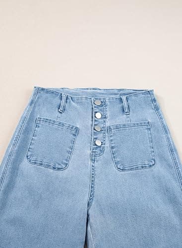 Sidefeel Women's Wide Leg Jeans High Waisted Zimbaplatinum Stretchy Straight Leg Jeans Buttoned Loose Denim Pants with Pocket thumbnail 5