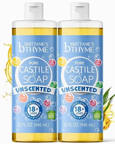 Brittanie’s Pure Castile Liquid Soap Refill, Unscented, 32 Ounce Pack of 2 | Dish Soap, Hair & Body, Home, Gentle and Pure, Made with Natural Luxurious Oils, Vegan & Gluten Free Non-GMO - Image 1