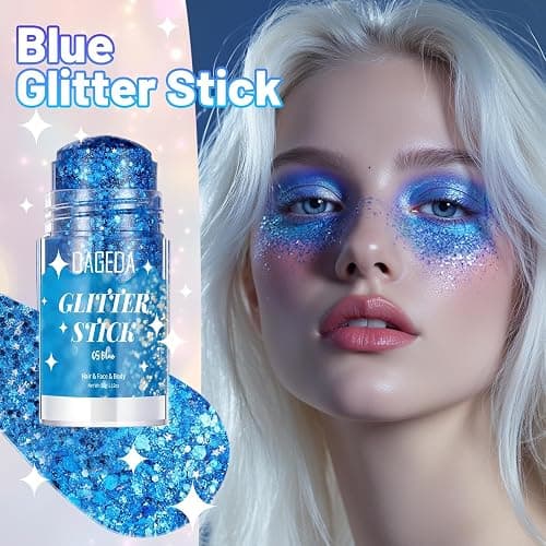 DAGEDA Blue Body Glitter Stick,Sparkly Hair Face Glitter Makeup for Women Rave Outfit Accessories,Holographic Mermaid Glitters Face Paint Stick for Women Halloween Makeup 1.12 oz thumbnail 2