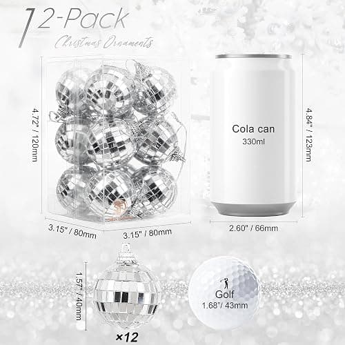 Sea Team 12 Pcs 4cm/1.57 Inch Silver Mirror Disco Balls Christmas Tree Bauble Hanging Ball - Perfect for Christmas Decor, Tree Ornament, Disco Party Decoration. thumbnail 3