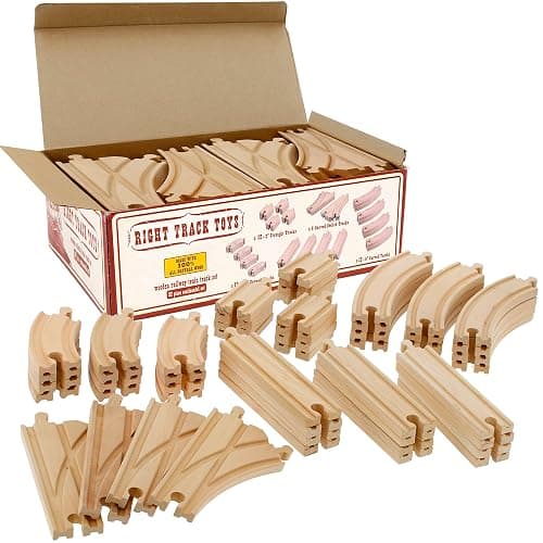Wooden Train Track 52 Piece Set-18 Feet Of Track Expansion - 5 Distinct Pieces - 100% Compatible with All Major Brands Including Thomas Wooden Railway System: Screen Free Christmas Gift For Toddlers - Image 1
