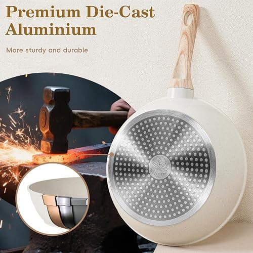 SODAY 12 Pcs Pots and Pans Set, Nonstick Cookware Sets White Granite Induction Cookware, Non-toxic Healthy Non Stick Kitchen Cooking Set with Frying Pans Set, Saucepans,Steamer (PFAS, PFOA, PFOS Free) thumbnail 7