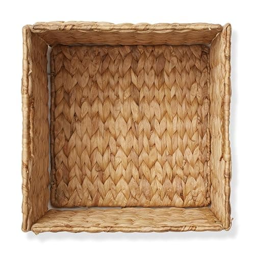 Casafield 10.5" x 10.5" Water Hyacinth Storage Baskets, Natural - Set of 2 Collapsible Cube Organizers, Woven Bins for Bathroom, Bedroom, Laundry, Pantry, Shelves - 2-Pack - Natural thumbnail 7
