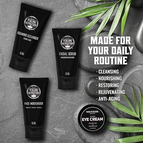 Viking Revolution Men's Facial Skin Care Kit - Includes Rejuvenating Face Moisturizer, Microdermabrasion Facial Scrub, Foaming Cleanser (5oz Each) and Eye Cream (1oz) thumbnail 6