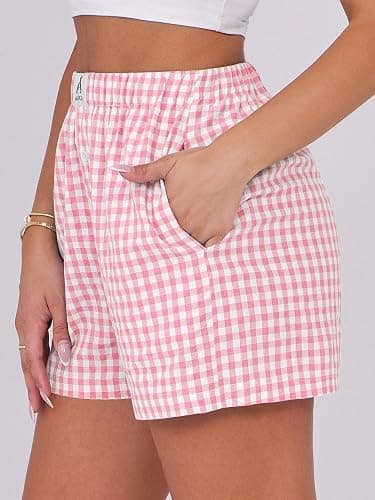ANRABESS Boxer Shorts for Women Gingham Pajama 2026 Summer Casual Lounge Sleep Plaid Shorts Y2K Beach Bottoms thumbnail 4