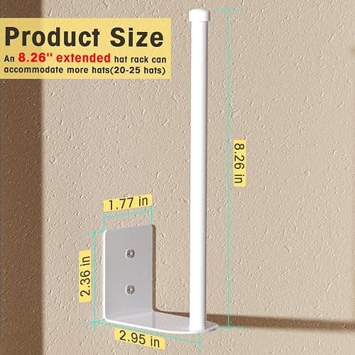 2 Pack White Hat Racks for Baseball Caps, Stainless Steel Hat Organizer for Baseball Cap, Hat Holder Storage Organizer, Hat Hanger Strong Adhesive/Wall Drilled for Door, Bedroom, Closet(8.26 in) thumbnail 3