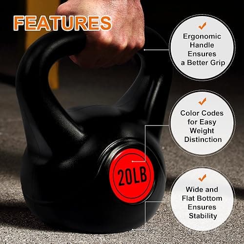 Fitvids Wide Grip 3-Piece or 4-Piece Kettlebell Exercise Fitness Weight Set, Include 5 lbs, 10 lbs, 15 lbs and 20 lbs, Set of 3 or Set of 4 thumbnail 2