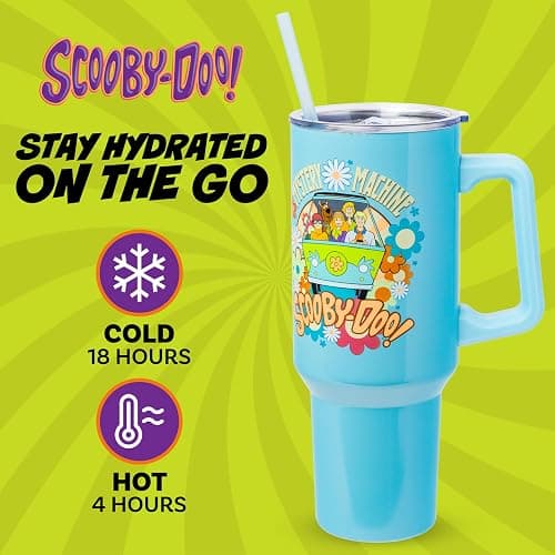 Silver Buffalo Scooby Doo Mystery Machine Featuring Shaggy, Velma, Fred and Daphne Double Walled Stainless Steel Tumbler with Handle and Straw, Fits in Standard Cup Holder, 40 Ounces thumbnail 3