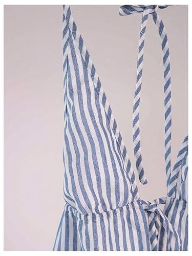 SweatyRocks Women's Striped Tie Front Halter Tops Sleeveless Cami Tops | Sexy, Summer, Backless Tops, Drawstring, Self Tie Front, Blue And White Top thumbnail 6