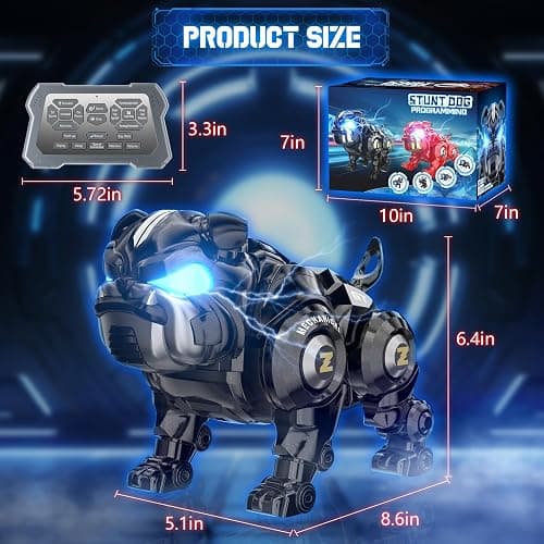 HOLIBIBE Remote Control Robot Dog Toys for Kids, Rechargeable Programmable Stunt Robot Dog with Singing, Dancing and Touch Functions for Boys Ages 3 4 5 6 7 8 9+ Birthday, Black thumbnail 3