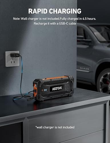 AstroAI S8 Ultra 4000A Jump Starter, 24000mAh Car Starter(All Gas, Up to 12L Diesel Engine), 12V Auto Battery Booster Pack, Jump Box with USB Quick Charge and DC/Type C Port, LED Light, Jumper Cable thumbnail 8