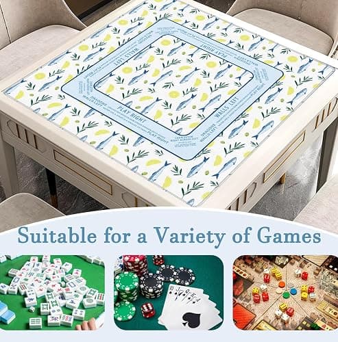 Elpwk Blue Nautical Coastal Beach Sardine Lemon Mahjong Mat 31.5" x 31.5", Non-Slip Noise Reduction Mahjong Table Cover Accessories Supplies for Dominoes Poker Card Board and Tile Games Gifts thumbnail 4