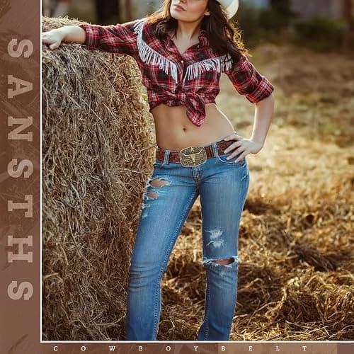SANSTHS Western Cowboy Belts for Men Women, Mens Western Belt Bull Buckle Country Belt Cowboy Leather Belt for Jeans thumbnail 6