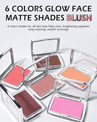 Matte Powder Blush, Rosy Glow Face Blush Contour Highlight Makeup Palette, High Impact Buildable Color, Lightweight & Smooth Finish & Long Lasting Professional Pressed Power Blush for Cheek, Pink thumbnail 4