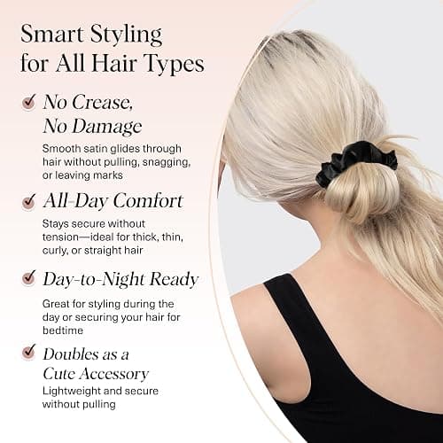 Kitsch Satin Scrunchies for Women – No Crease Hair Ties – Soft Satin Hair Scrunchies for Girls – Frizz Free, Gentle, Stylish Hair Accessories | Ideal Gifts for Women – Black, 5 pcs thumbnail 3