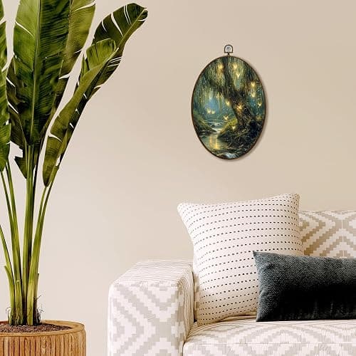 JQF Vintage Enchanted Forest Willow Tree Oval Wall Decor, Rustic Cottagecore Oval Canvas Wall Art, Dark Academia Nature Framed Prints Hanging Decor for Home Bedroom Living Room, 8.5x11.5 Inch thumbnail 4