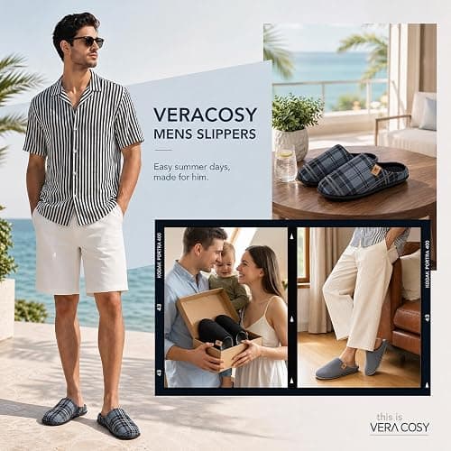 VeraCosy Men's Cozy Slip-on Slippers Corduroy Memory Foam Indoor House Shoes thumbnail 7