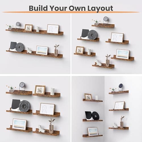 upsimples Floating Shelves for Wall, Wall Shelves for Decor Storage Set of 6, Wall Mounted Wood Shelf for Bedroom, Living Room, Bathroom, Kitchen, Picture Ledge Shelf, Brown thumbnail 8