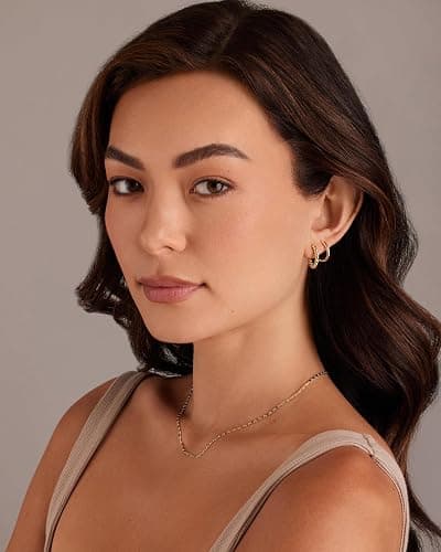 PAVOI 14K-18K Yellow Gold Plated Sterling Silver Posts Three Pairs Small Hoop Earrings for Women - Statement Gold Hoop Earrings Set - Cubic Zirconia Rope Teardrop Chunky Huggie Earscape Piercings thumbnail 5