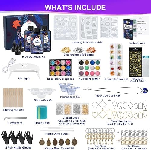 KISREL UV Resin Jewelry Making Kit, 300g Crystal Clear Resin with Light and Molds, DIY Jewelry Making Kit, Resina Starter Kits for Keychain and Earring thumbnail 2