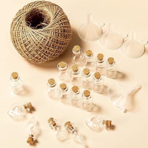 Geiserailie 50 Pieces Small Tiny Glass Spell Jars Bottle with Cork Stopper Witchy Gifts Witchcraft Supplies Wishing Bottles with Eye Screws Funnel Rope for DIY Crafts(Transparent,Style A) thumbnail 5
