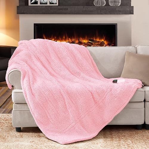 MAXEVE Heated Blanket Electric Throw 50"x60" Soft Double Sided Sherpa Heating Blanket with 8 Fast Heating Levels & 1-8H Auto-Off, Over-Heat Protection, Machine Washable, ETL Certification, Pink thumbnail 7