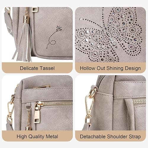 KITEVIUN Crossbody Bags for Women Trendy Leather Crossbody Purse Shoulder Handbags Butterfly Design thumbnail 3