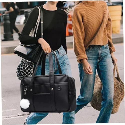 Japanese School Bag, Large Capacity PU Leather Japanese Bag with Multi-pocket, School Handbag with Headphone Cable Hole, Zipper Shoulder for Student Uniform Laptop. thumbnail 2