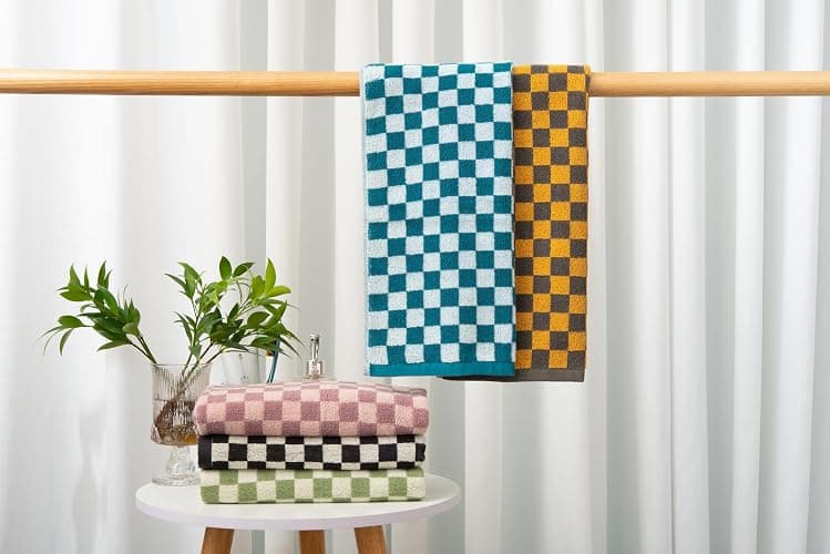 Madi-Cadi Hand Towels 5 Pack - Cotton Face Towels Soft, Absorbent, and Decorative Checkered Design for Bathroom, Kitchen, Gym, and Spa - 13 x 29 Inches for Any Occasion thumbnail 6