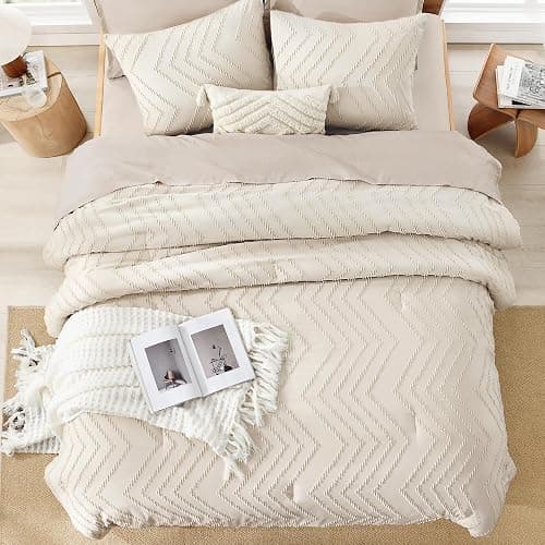 Litanika Full Size Comforter Sets Beige, Lightweight Fluffy Bedding Comforter Sets for Bed, 3 Pieces Cream Bed Set Gift Choice (79x90Inches, 1 Comforter and 2 Pillow Shams) thumbnail 4