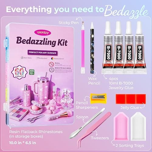 Bedazzling Kit 48000Pcs 60 Colors 3mm Resin Jelly Rhinestones - Diamond Art | Multicolor Flatback Gems Nail Crafting Makeup, with 4Pcs 10ml B7000 Jewelry Glue & Tools - Christmas Birthday Gifts for Women thumbnail 3