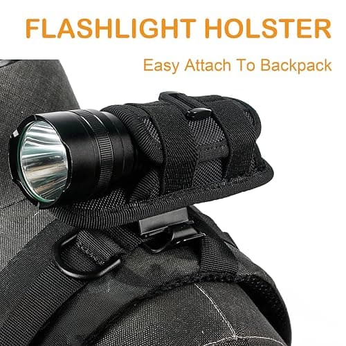 Tactical Flashlight Holster,Flashlight Pouch,Rotatable Flashlight Holder Pouch Clip,Duty MOLLE Tactical Accessories Torch Carry Case 360 Degree Carabiner Reel Clip thumbnail 3