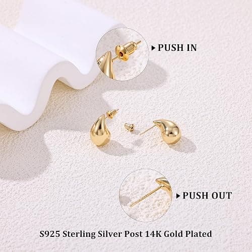 Gacimy Teardrop Earrings Dupes for Women 14K Gold Plated, Chunky Drop Earrings for Women with 925 Sterling Silver Post thumbnail 9